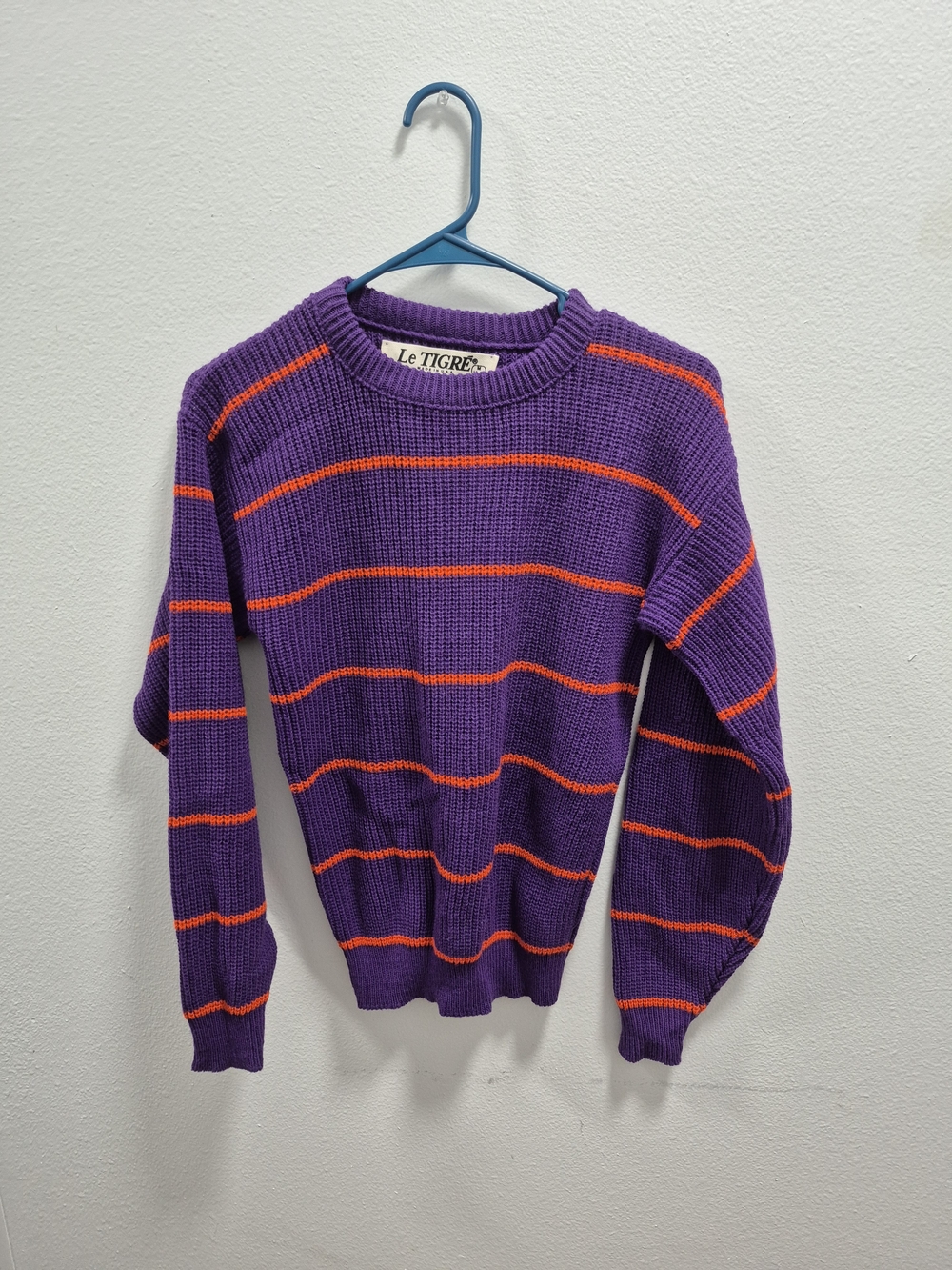 Le Tigre Purple Crewneck Sweater with Orange Stripes VTG